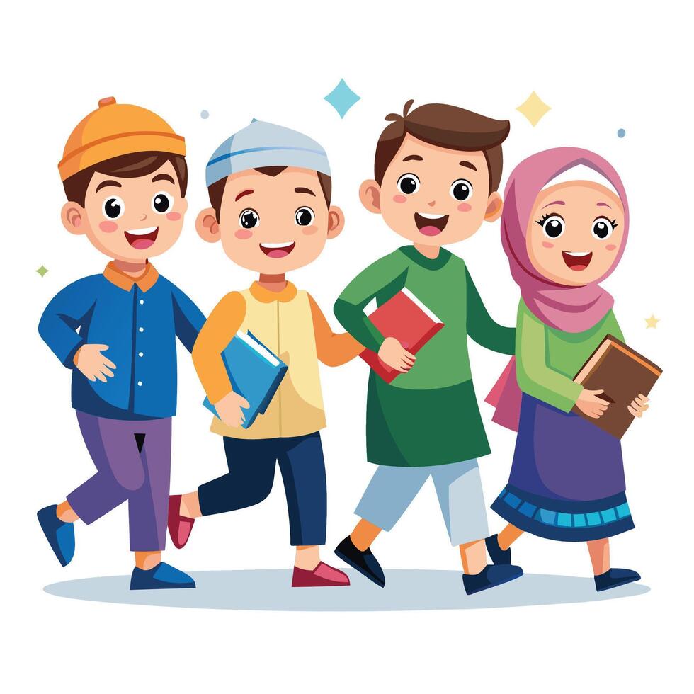 muslim-children-walking-together-with-books-vector Hazrat Muhammad and Children